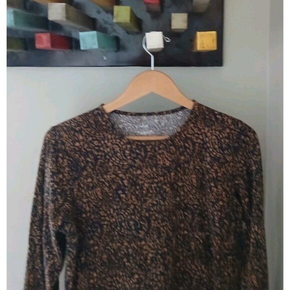 J. Jill PureJill Long Sleeve Shirttail Top Size Small Brown Floral Fall Cotton - Picture 2 of 8